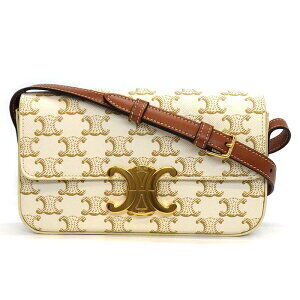 Celine Triomphe Claude Shoulder Bag White Canvas Calfskin